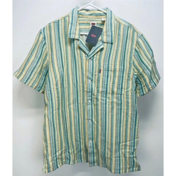 Levi’s Shirt Size M Men’s The Sunset Camp Striped Relaxed Yelow Green White New - Picture 2 of 10